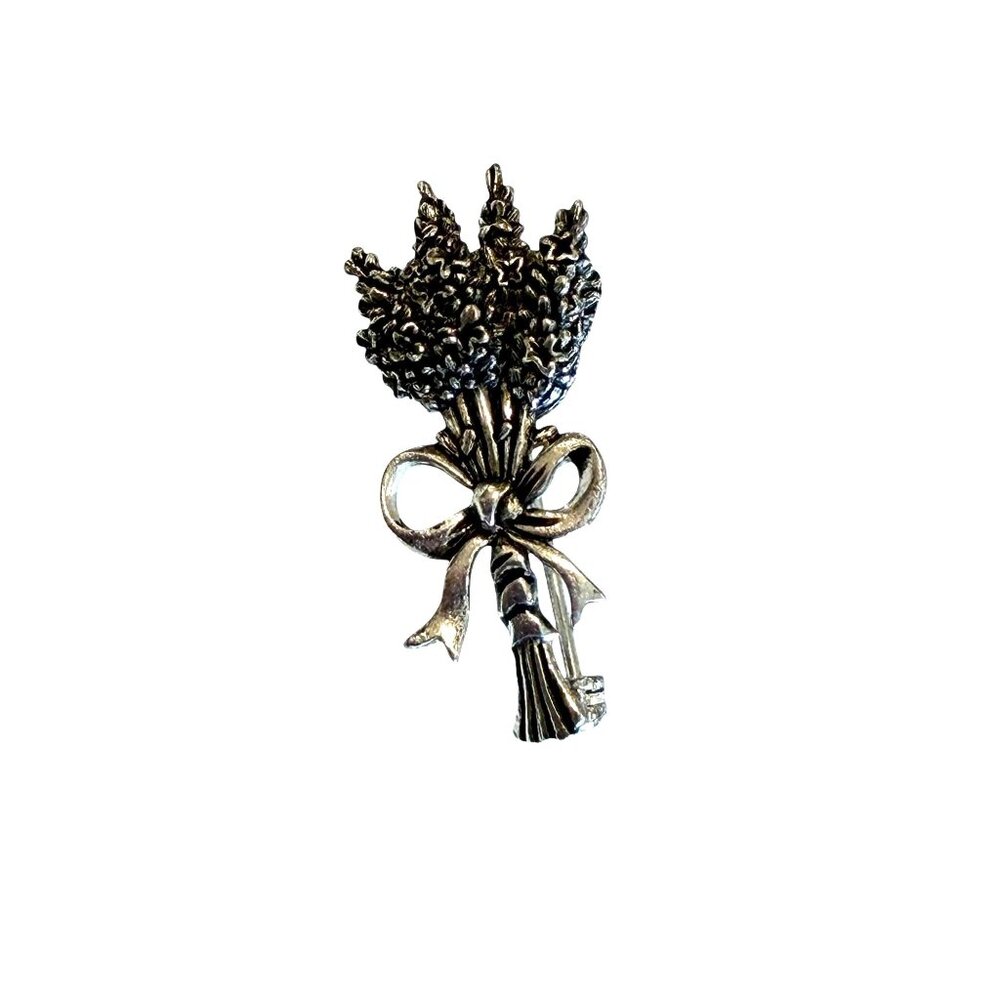 Vintage Bouquet Of Flowers Brooch Pin 1.5" Silver-Tone Ribbon Design SS 2002